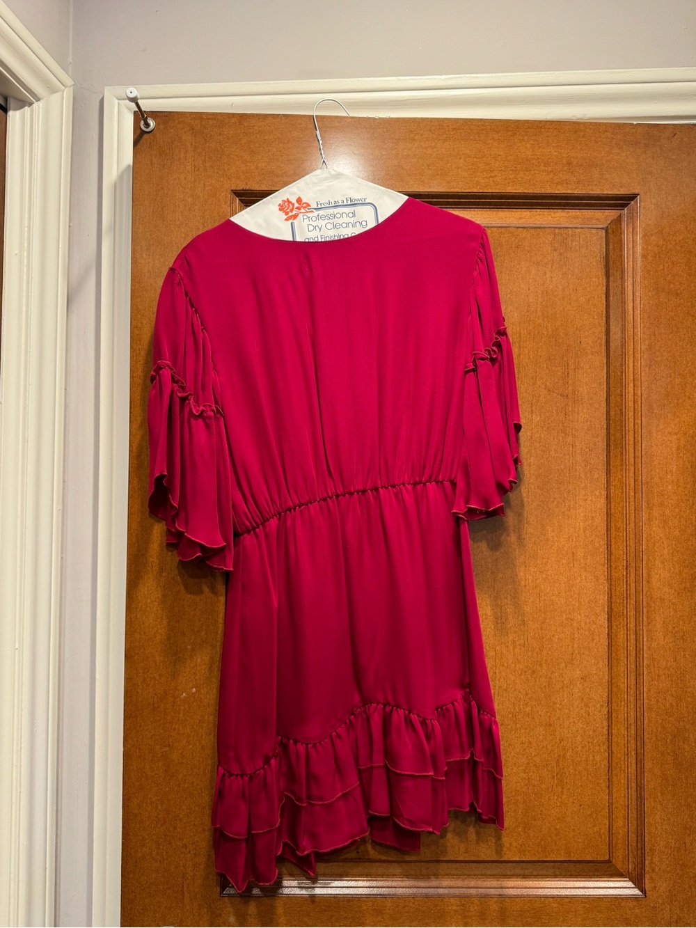 Alice + Olivia Katrina Bell Sleeve Ruffle Hem Silk Dress In Bordeaux - Picture 2 of 4